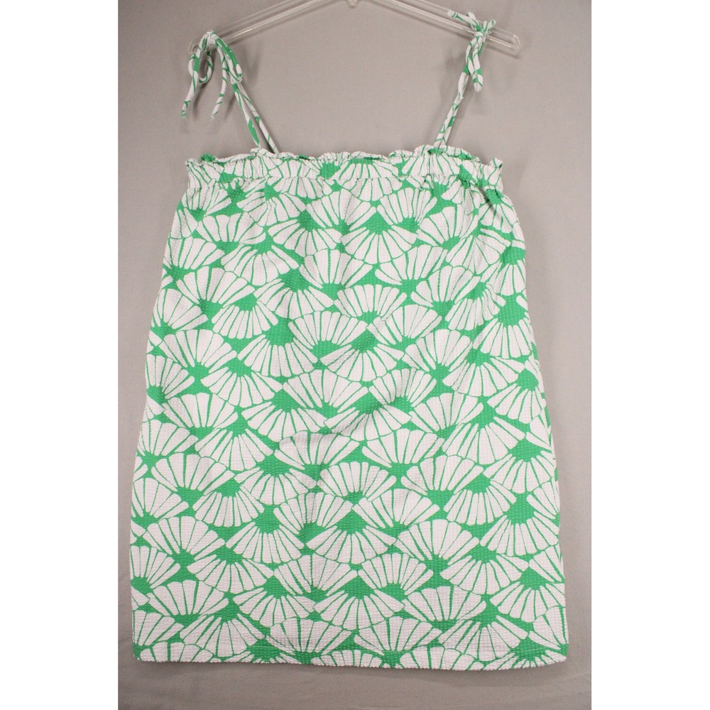 H&M Top Seersucker Shell Print Womens M Green Cotton Blend Tie Strap Coastal
